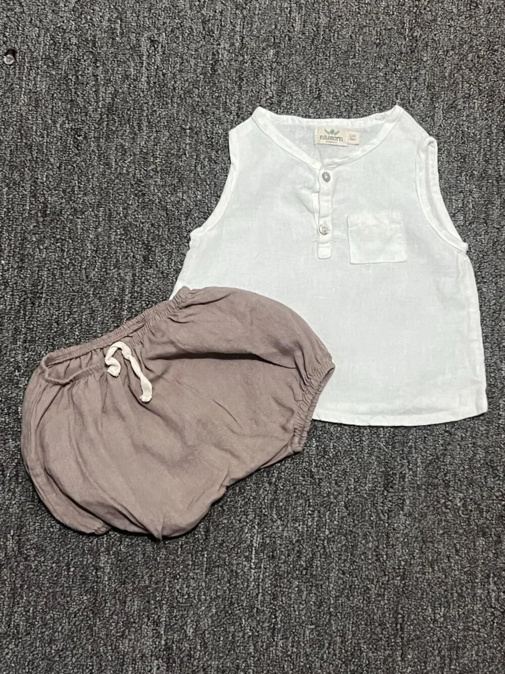 Niuborn Barcelona 100% Linen Outfit Set 6/9 Months Shorts Bloomers